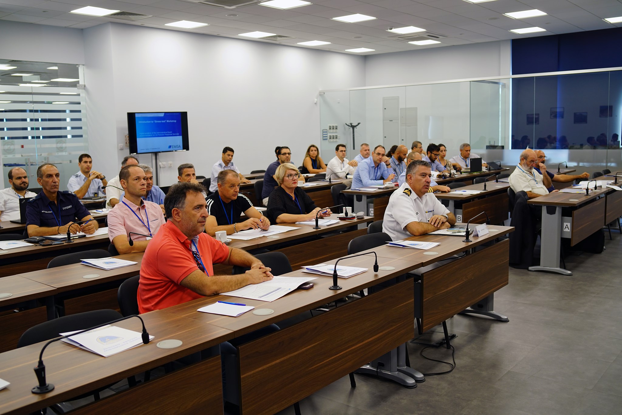 The Shipping Deputy Ministry in cooperation with the European Maritime Safety Administration (EMSA) organised, between 17 and 19 September 2019 at the Zenon Coordination Centre of the Joint Rescue and Coordination Centre (JRCC) in Larnaca, the “Stress Test” workshop.  
